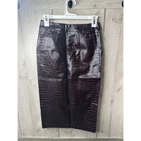 Rachel Comey Womens Size 6 Faux Leather Brown Midi Skirt Pockets & Button Front - Picture 2 of 6